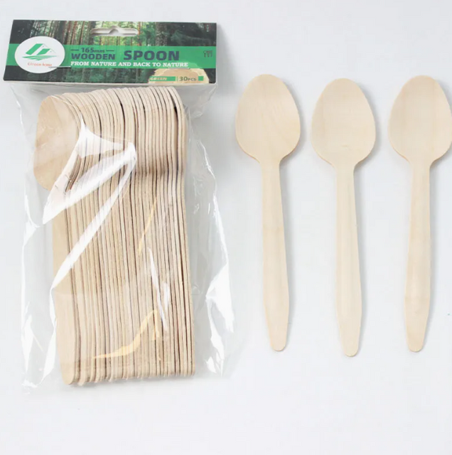 Eco-Certified Biodegradable Wooden Spoons - Individually Poly Bagged Disposable Cutlery Made in China