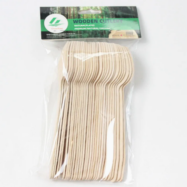 Eco-Certified Biodegradable Wooden Spoons - Individually Poly Bagged Disposable Cutlery Made in China