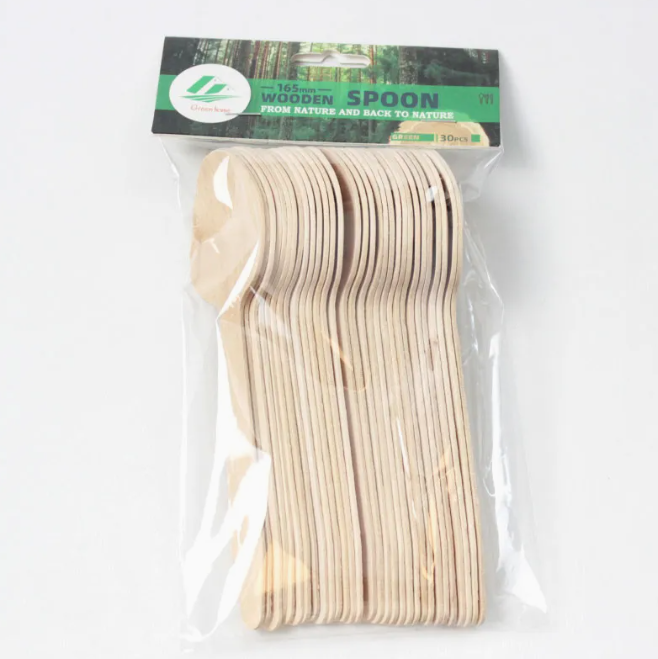 Eco-Certified Biodegradable Wooden Spoons - Individually Poly Bagged Disposable Cutlery Made in China