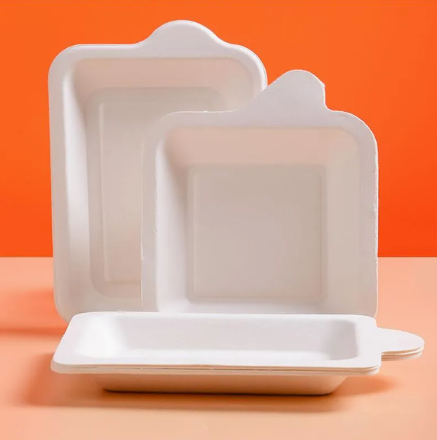 Biodegradable Bagasse Pulp Sugarcane Cake Tray Disposable Square Dishes ...