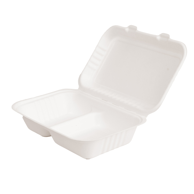 100% Compostable Disposable Take out Sugarcane Bagasse Pulp Paper Food Clamshell 6 Inch Hamburger Box