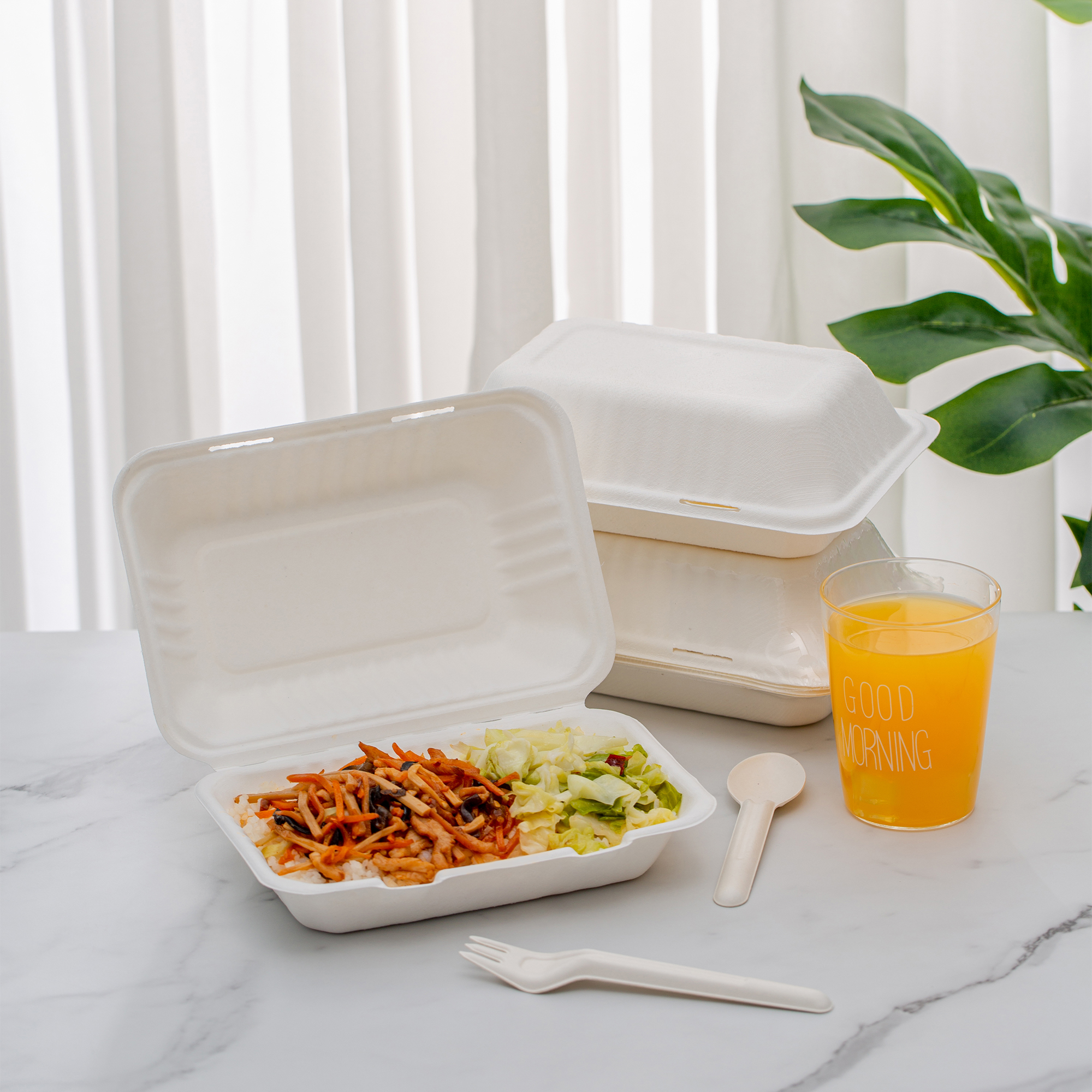 Disposable 6inch Biodegradable Food Packaging Takeaway Lunch Bagasse Clamshell Hamburger Box