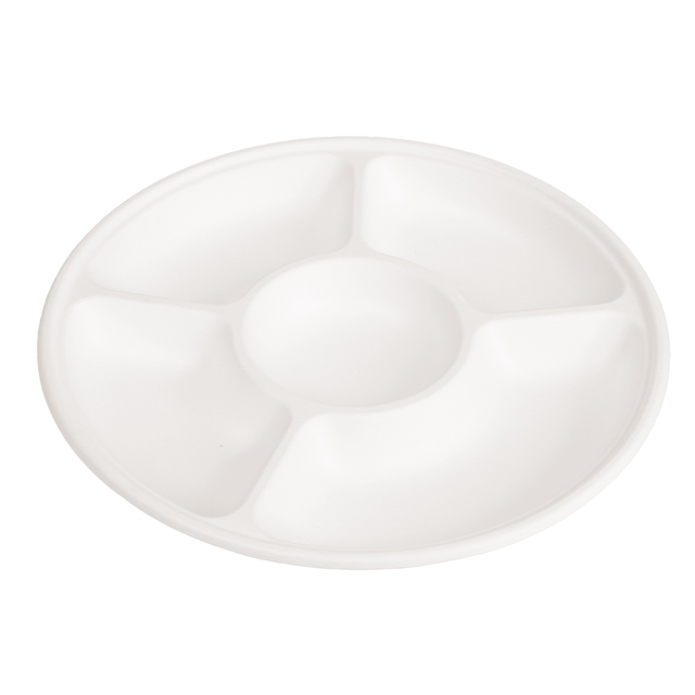 Eco-Friendly Biodegradable Tableware Food Packaging Compostable Sugarcane Bagasse Disposable Round Cake Food Plate with Compartment