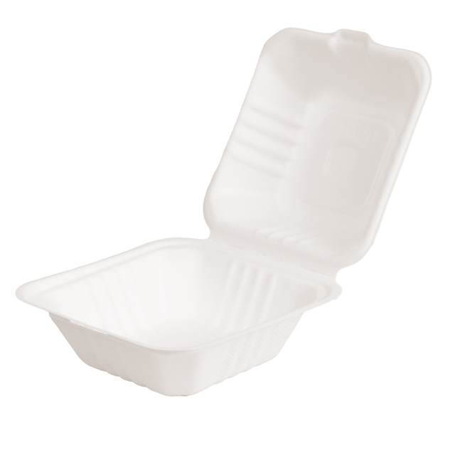Disposable 6inch Biodegradable Food Packaging Takeaway Lunch Bagasse Clamshell Hamburger Box