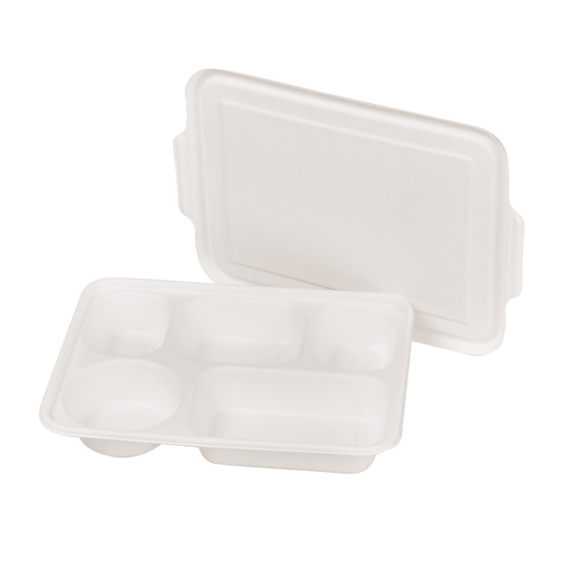 Food Take out Containers Sugarcane Bagasse Food Packaging Compostable Biodegradable Clamshell Box 600ml
