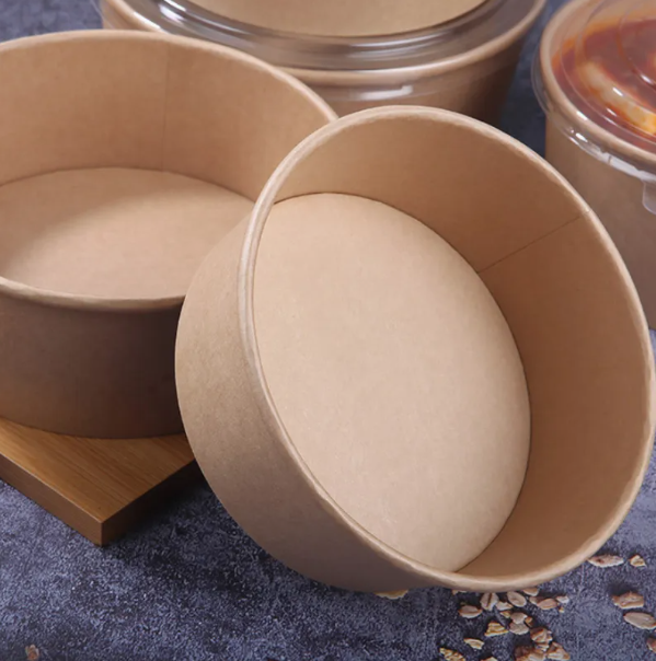 Eco-Friendly Disposable Kraft Paper Bowl with Lids Customzied Logo Printing Food Container