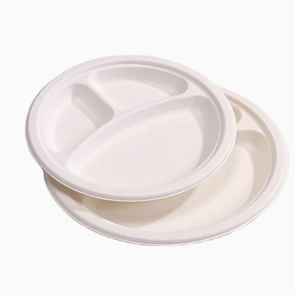 Biodegradable Sugarcane Bagasse Tableware Dish Carry-out Tableware Takeaway Compostable Sugarcane Food Container Pulp Fiber Round Disposable Paper Plate